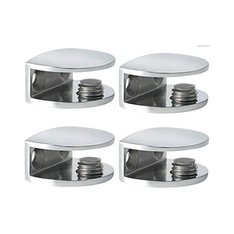 Polished Chrome 4 PCS Adjustable Frameless Rectangle Glass Shelf