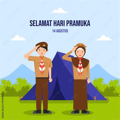 Illustration Of Happy Pramuka Day Or Scout Day At 14 August In