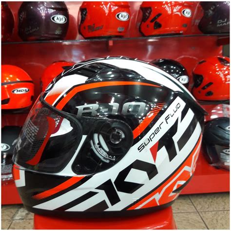 Jual Helm KYT R10 Motif White Red Fluo Fullface R 10 1 Shopee Indonesia