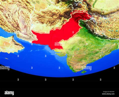 Pakistan From Space On Model Of Planet Earth With Country Borders D