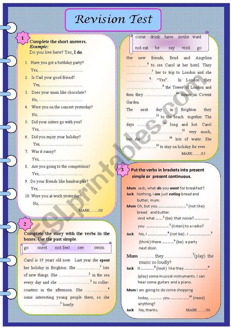 Revision Test Editable With Key Esl Worksheet By Mjmisa