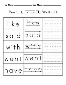 Sight Words Read Trace Write By Free To Be You And Me Tpt