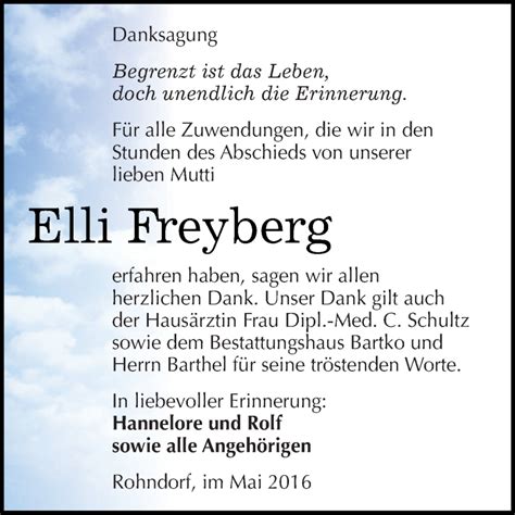 Traueranzeigen Von Elli Freyberg Abschied Nehmen De