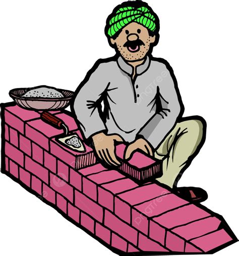 Red Brick Wall Clipart Vector Mustachioed Bricklayer Builds A Brick