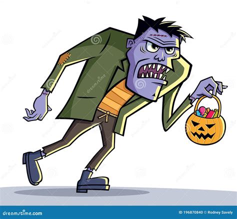 Scary Halloween Monster With Pumpkin Pail Stock Vector Illustration