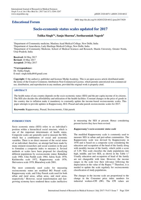 Pdf Socio Economic Status Scales Updated For