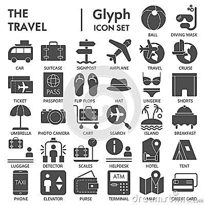 Travel Glyph Signed Icon Set Vacation Symbols Collection Vector