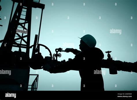 Oil Field The Oil Workers Are Working Stock Photo Alamy