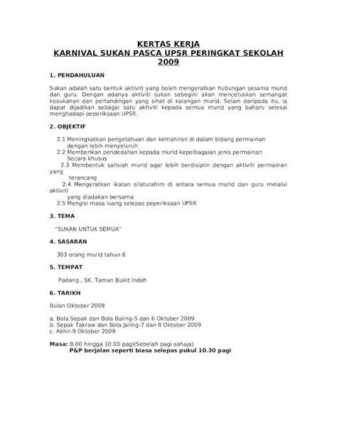 Doc Kertas Kerja Sukan Pasca Upsr Doc Dokumentips