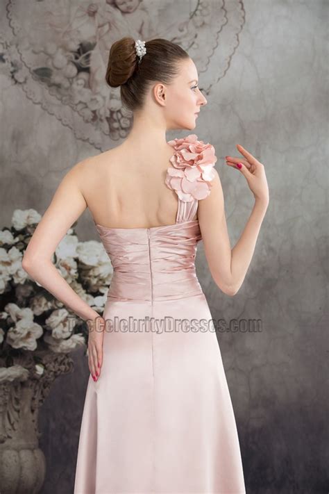 Pearl Pink One Shoulder High Low Prom Gown Evening Dress