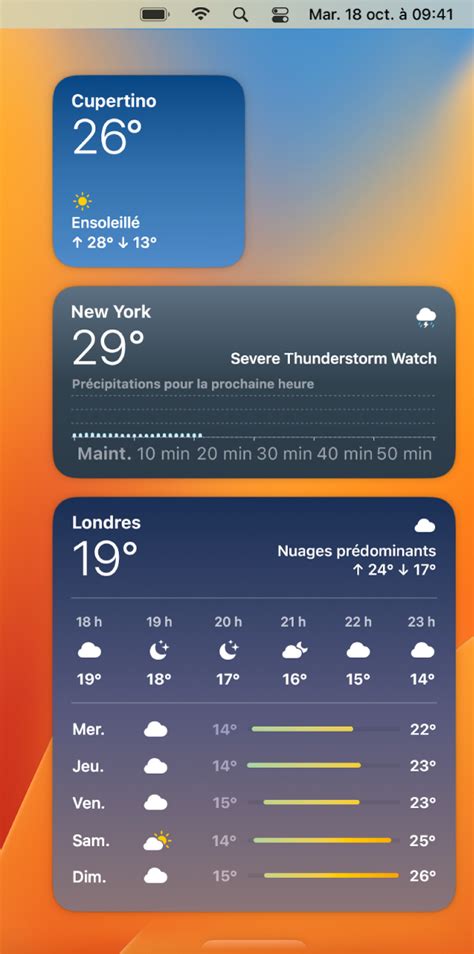 Utiliser les widgets Météo dans le centre de notifications sur Mac