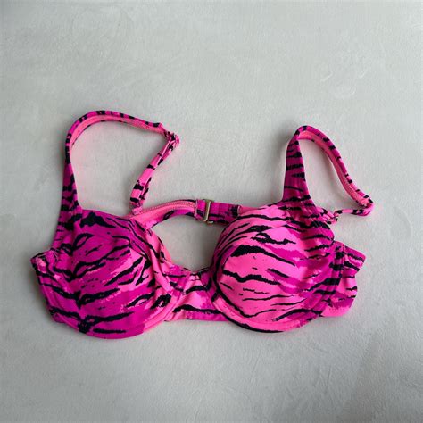 Pink Stripped Bikini Top With Adjustable Straps Depop