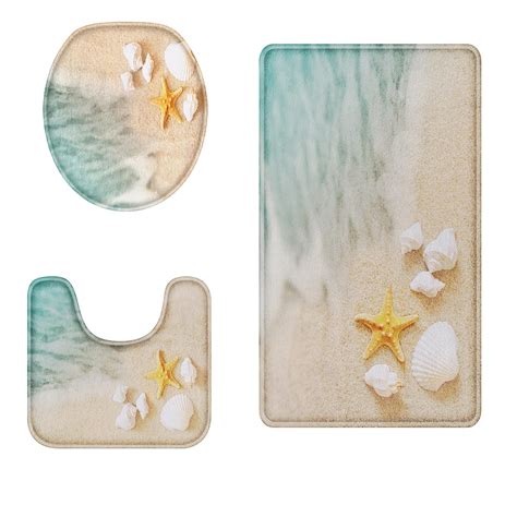 Britimes Beach Seashell Ocean Bathroom Rug Set Of 3 3 Pieces Bath Mats