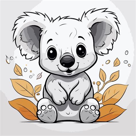 Um Bonito Koala De Desenho Animado Sentado Em Folhas De Outono