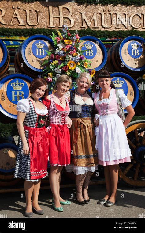 Germany Bavaria Munich Oktoberfest Girls In Traditional Bavarian