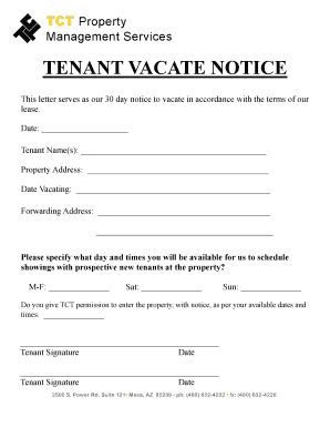 Fillable Online Tenant Vacate Notice Fax Email Print Pdffiller