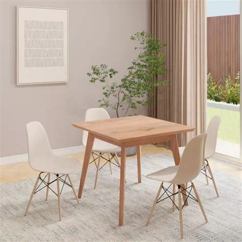 Mesa De Comedor Vertex 90 X 90 Cm Natural Con 4 Sillas Eiffel Color Nude MercadoLibre