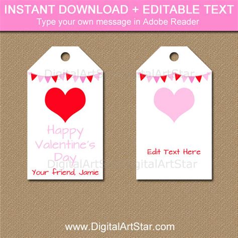 Printable Valentine Tags for Kids, Valentines Day Tags, Classroom Valentine Tags Instant ...