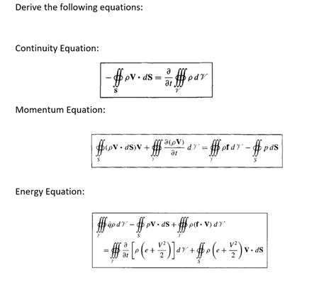 Solved Derive The Following Equations Continuity Equation