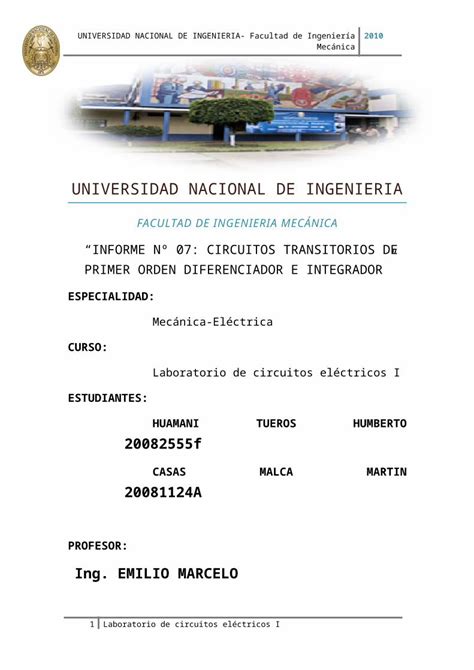 Docx Circuitos De Primer Orden Laboratorio De Circuitos Electricos I