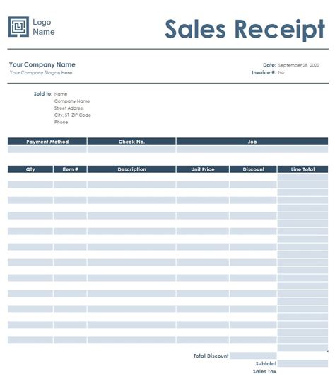 Sales Receipt (Simple design worksheet) Template In Excel (Download.xlsx)