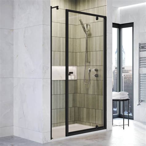 In6 V2 800 Pivot Shower Door And 300 Inline Panel In Black 1100