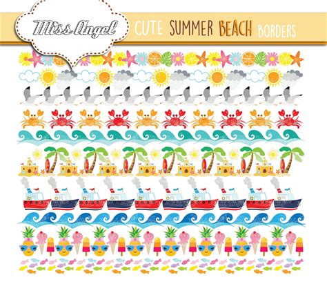 Digital Summer Borders Clip Art Beach Borders Small Commercial Use