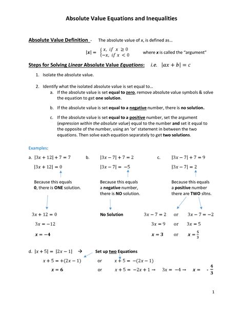 Solution Solving Absolute Value Equations And Inequalities Worksheets Library