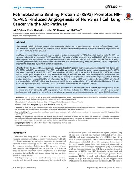 PDF Retinoblastoma Binding Protein 2 RBP2 Promotes HIF 1αVEGF