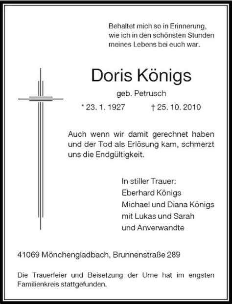 Alle Traueranzeigen für Doris Königs trauer rp online de