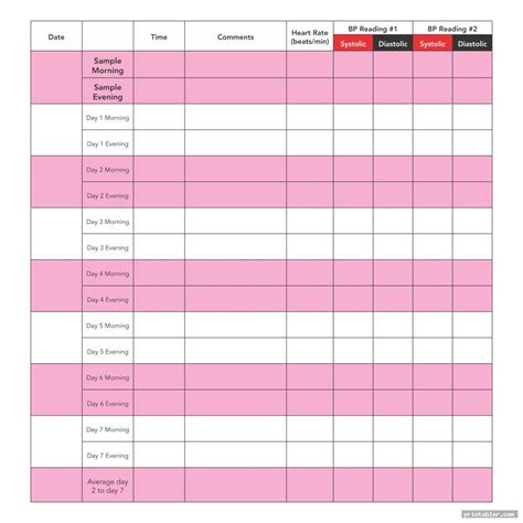 Sugar Blood Pressure Log Printable Gridgit