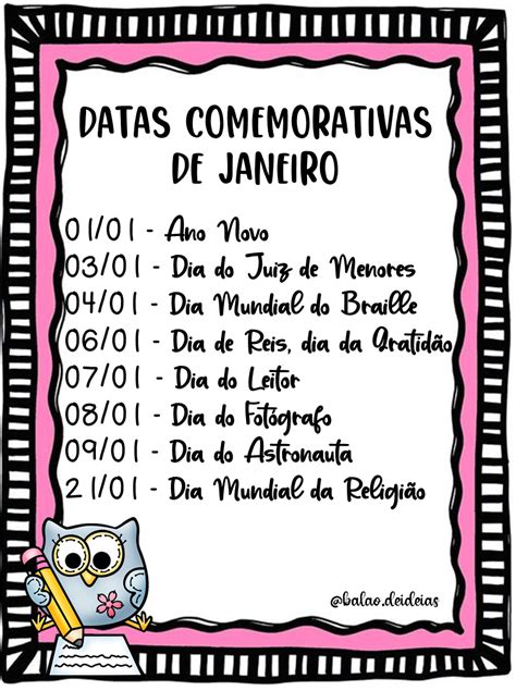 Datas Comemorativas De Janeiro 2022 Balão De Ideias