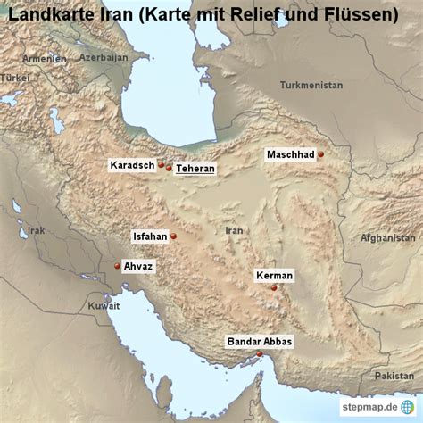 Landkarte Iran Karte Mit Relief Und Fl Ssen Von L Nderkarte