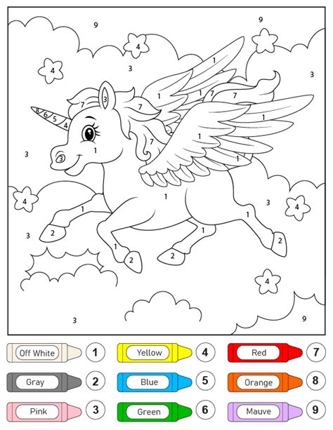 Página Para Colorear De Unicornio Sobre El Arcoíris Color Por Número