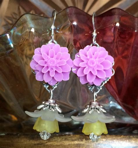 Purple Chrysanthemum And Daffodil Earrings Mothers Day T