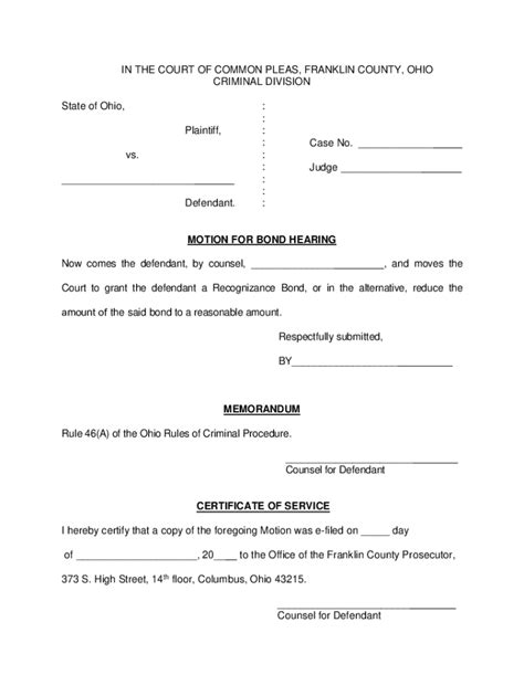 In The Court Of Common Pleas Franklin County Ohi Fill Out And Sign