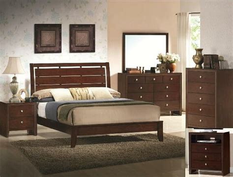 B4700 5 Pc Evan Brown Cherry Wood Finish Platform Queen Bedroom Set Bedroom Sets Queen