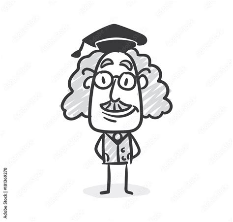 Doktorhut Professor Strichfigur Strichm Nnchen Nr Stock Vector