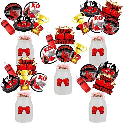 24 Pieces Boxing Birthday Centerpiece Sticks Red Black Boxing Match