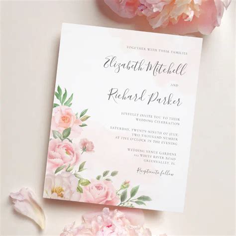 Budget Blush Pink Watercolor Floral Wedding Invite Zazzle