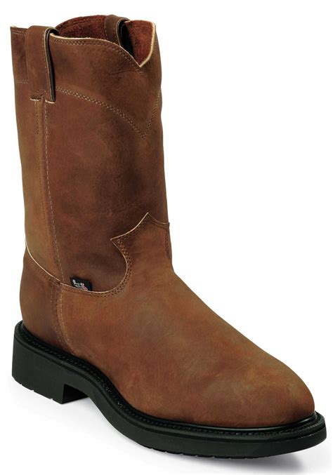 4764 Mens Justin Conductor Pull On Steel Toe Boot Aged Bark Brantleys