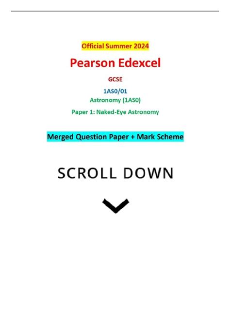 Official Summer 2024 Pearson Edexcel GCSE 1AS0 01 Astronomy 1AS0 Paper 1 Naked Eye Astronomy