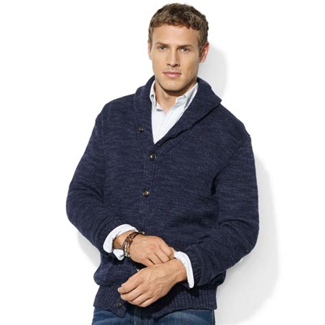 Lyst Ralph Lauren Shawl Collar Jersey Cardigan In Blue For Men