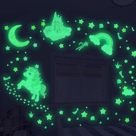 Glow In The Dark Stars And Unicorn Wall Decals Glowing Castle Moon And