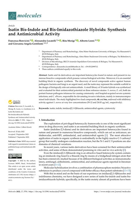 Pdf Isatin Bis Indole And Bis Imidazothiazole Hybrids Synthesis And