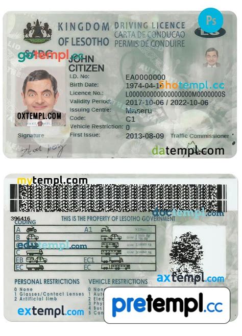 Lesotho Driver License Download Psd Example With Fonts Pretempl