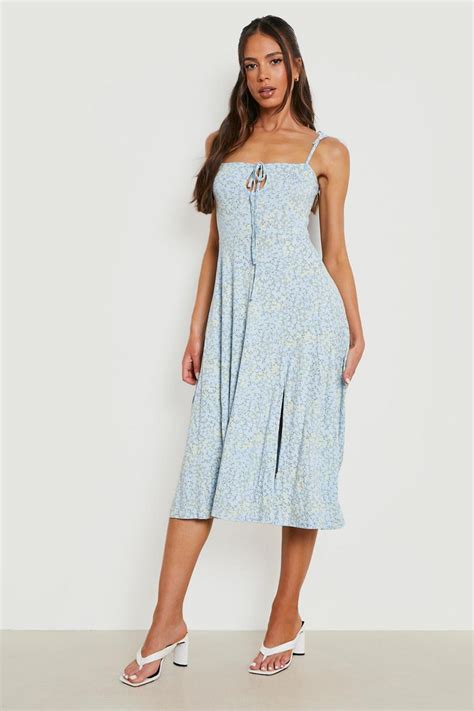 Ditsy Print Tie Shoulder Midaxi Dress Boohoo Uk