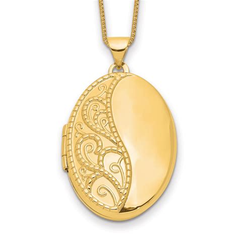 14k 26mm Oval 1 2 Hand Engraved Locket Necklace - Objewelers