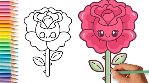 CÓMO DIBUJAR UNA ROSA KAWAII PASO A PASO Dibujos Fáciles YouTube