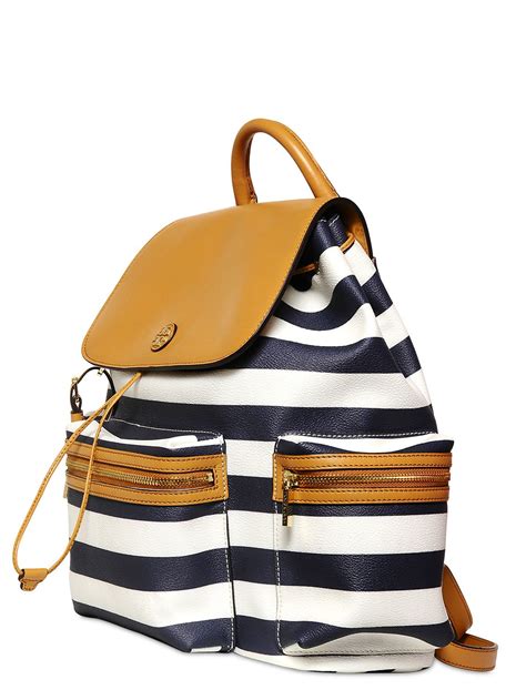 Tory Burch Kerrington Coated Canvas Backpack In White For Men Navywhite Lyst